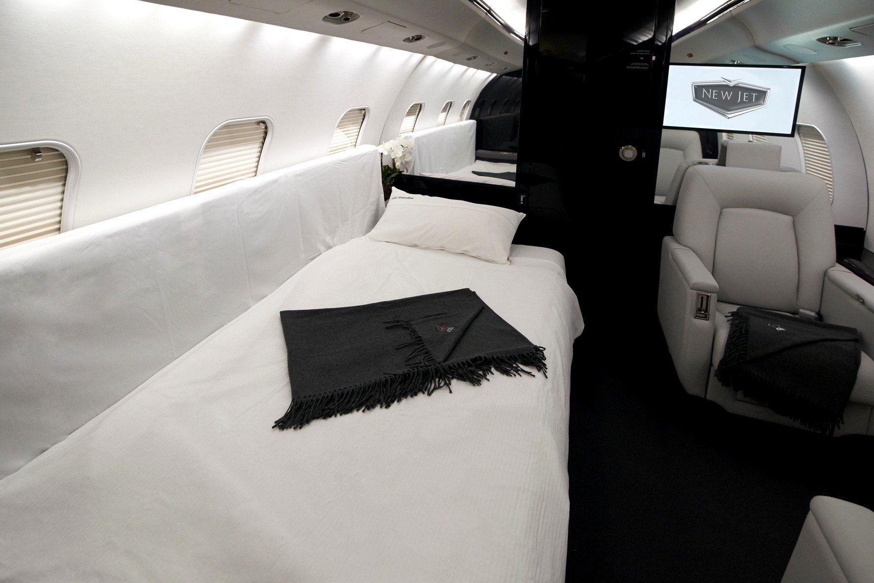 inside private jet bedroom