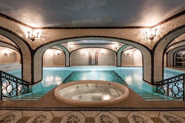 mansion with indoor pool waterslide